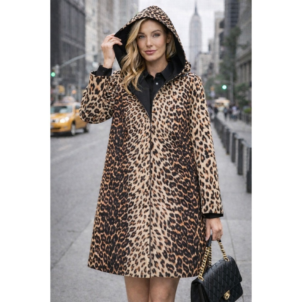 Kate Spade New York Women's Hooded Leopard Rain Trench Jacket Size Small - Picture 1 of 16